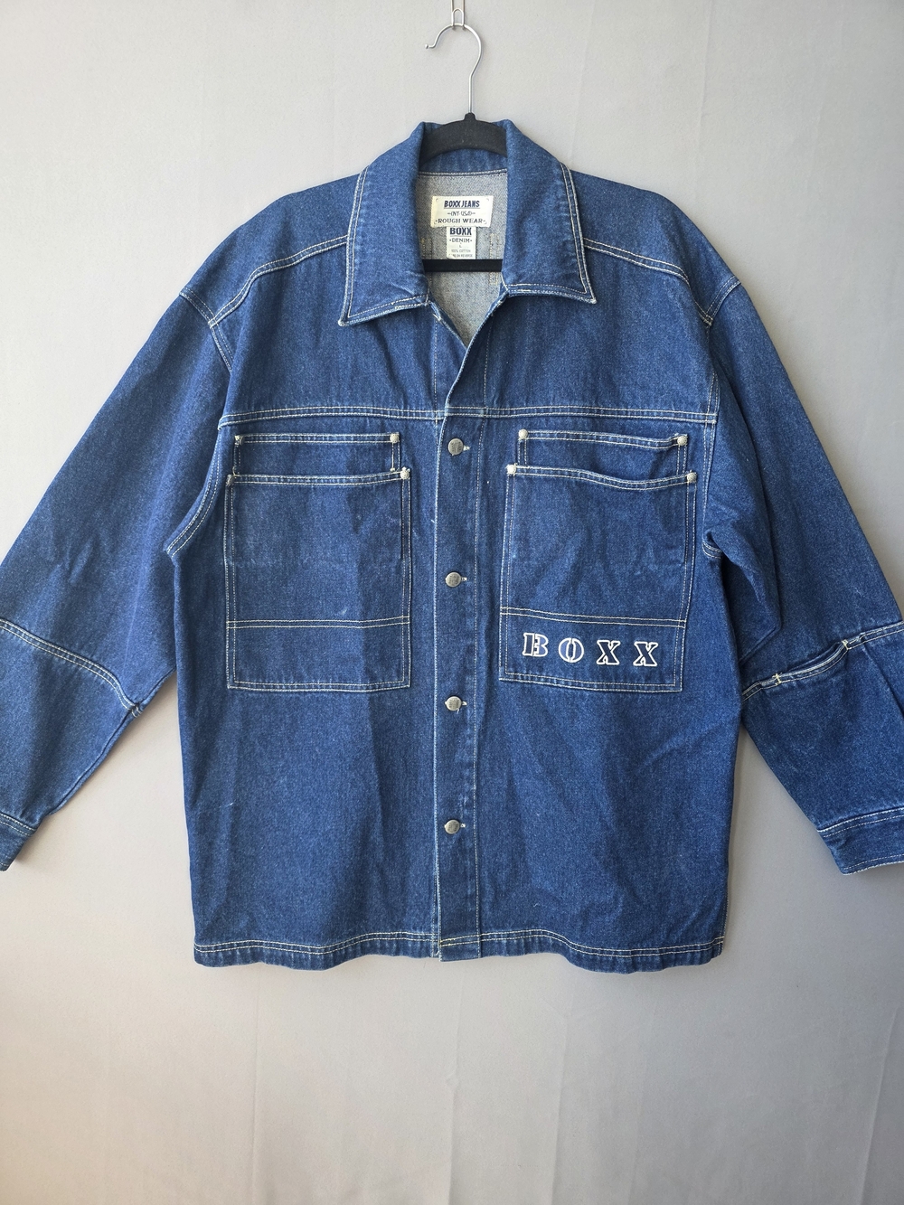 Vintage BOXX Jeans Denim Chore Jacket L Oversized Workwear Utility Y2K